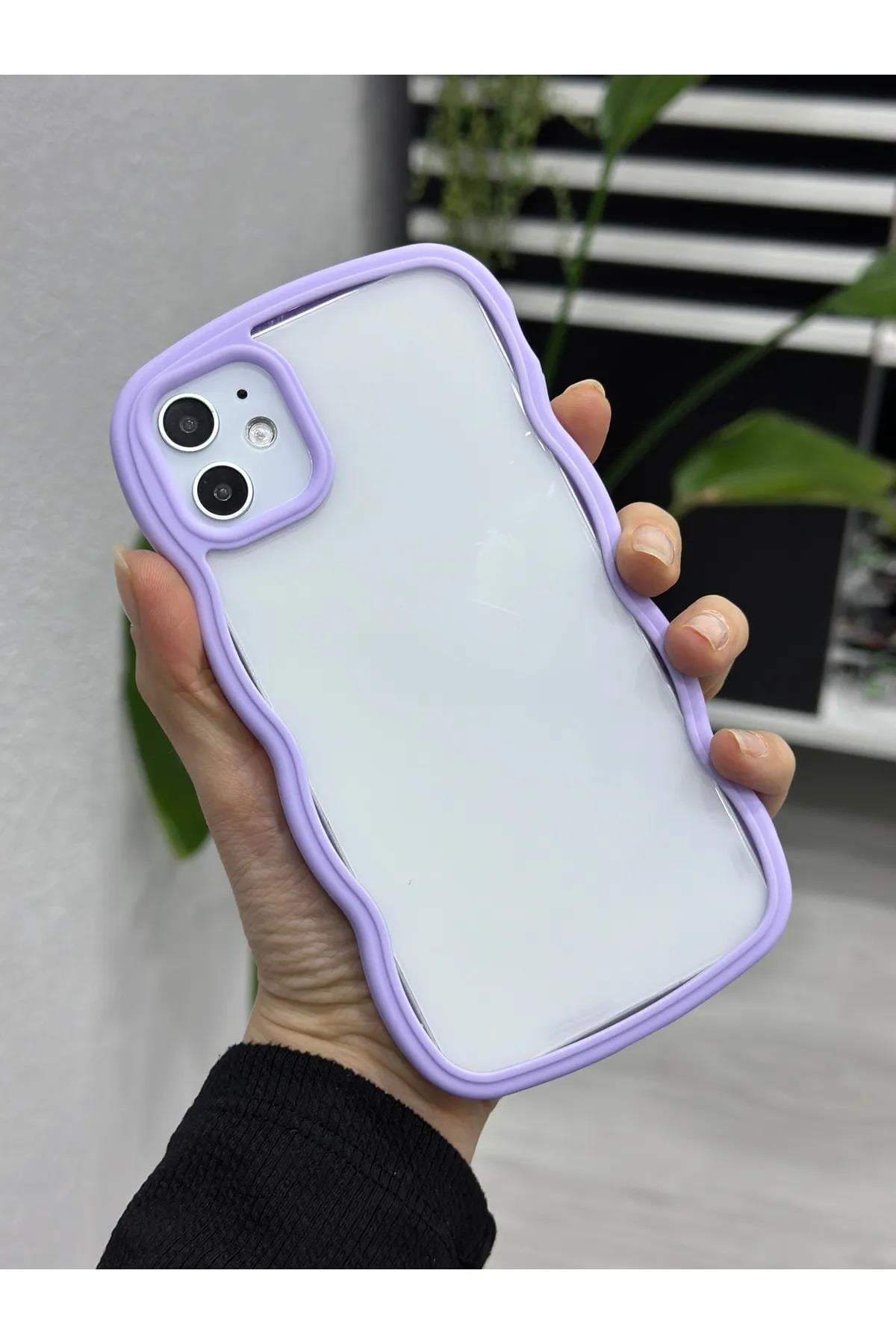  Apple Iphone 11 Uyumlu Kenarı Renkli DALGALI Darbe Önleyici Şeffaf Silikon Kılıf