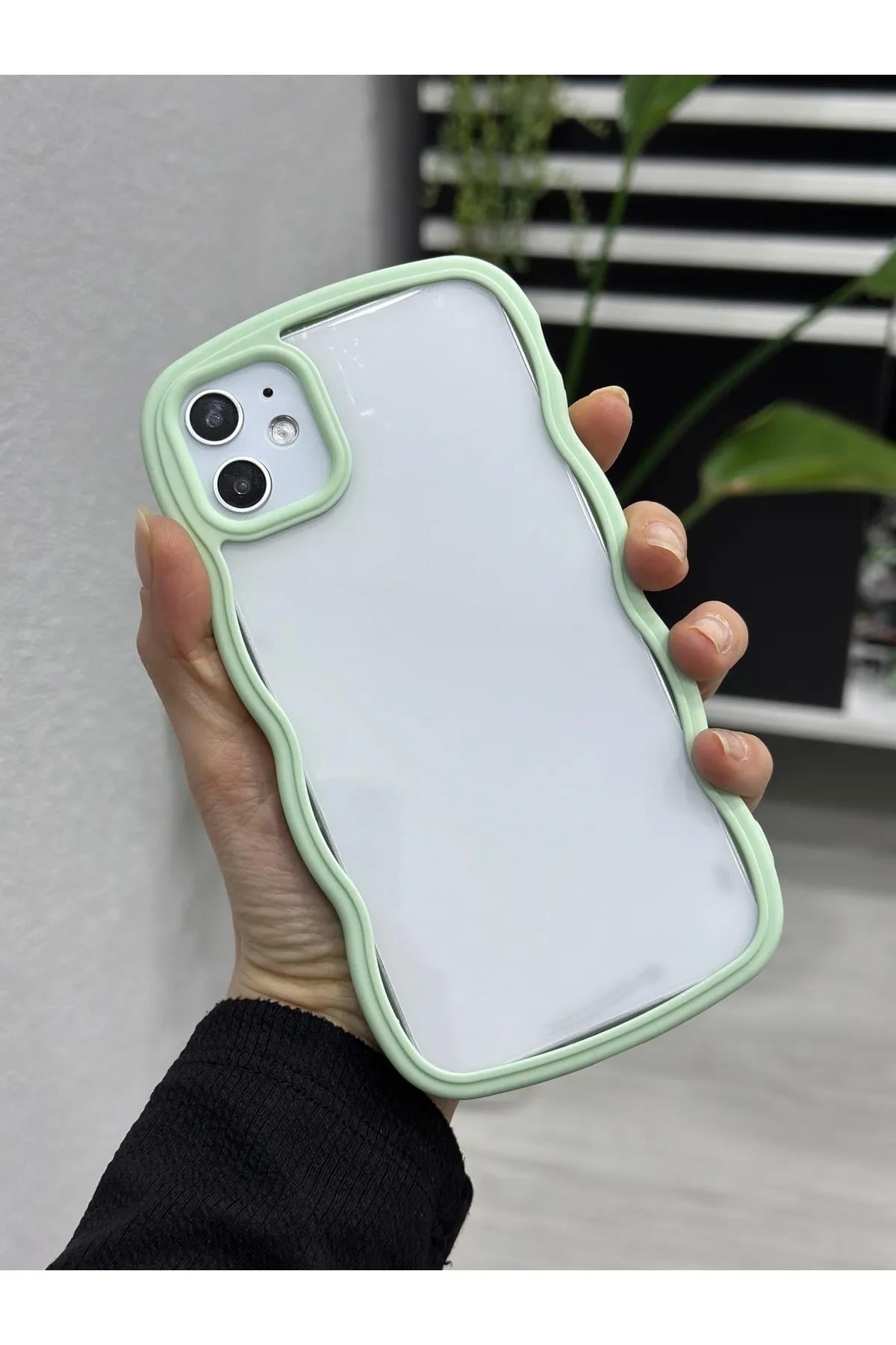  Apple Iphone 11 Uyumlu Kenarı Renkli DALGALI Darbe Önleyici Şeffaf Silikon Kılıf