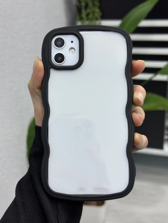  Apple Iphone 12 - 12 PRO Uyumlu Kenarı Renkli DALGALI Darbe Önleyici Şeffaf Silikon Kılıf