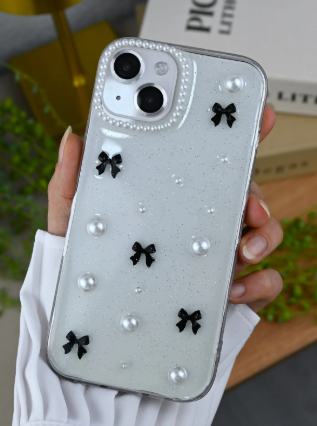  Apple Iphone 15 - 14 -13 Uyumlu 3d İnci Kamera Tasarımlı Epoksili Silikon Telefon Kılıfı