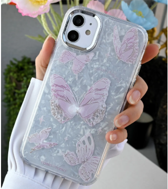  Iphone 11 Uyumlu 2in1 Kelebek Baskılı Şeffaf SİLİKON Kılıf