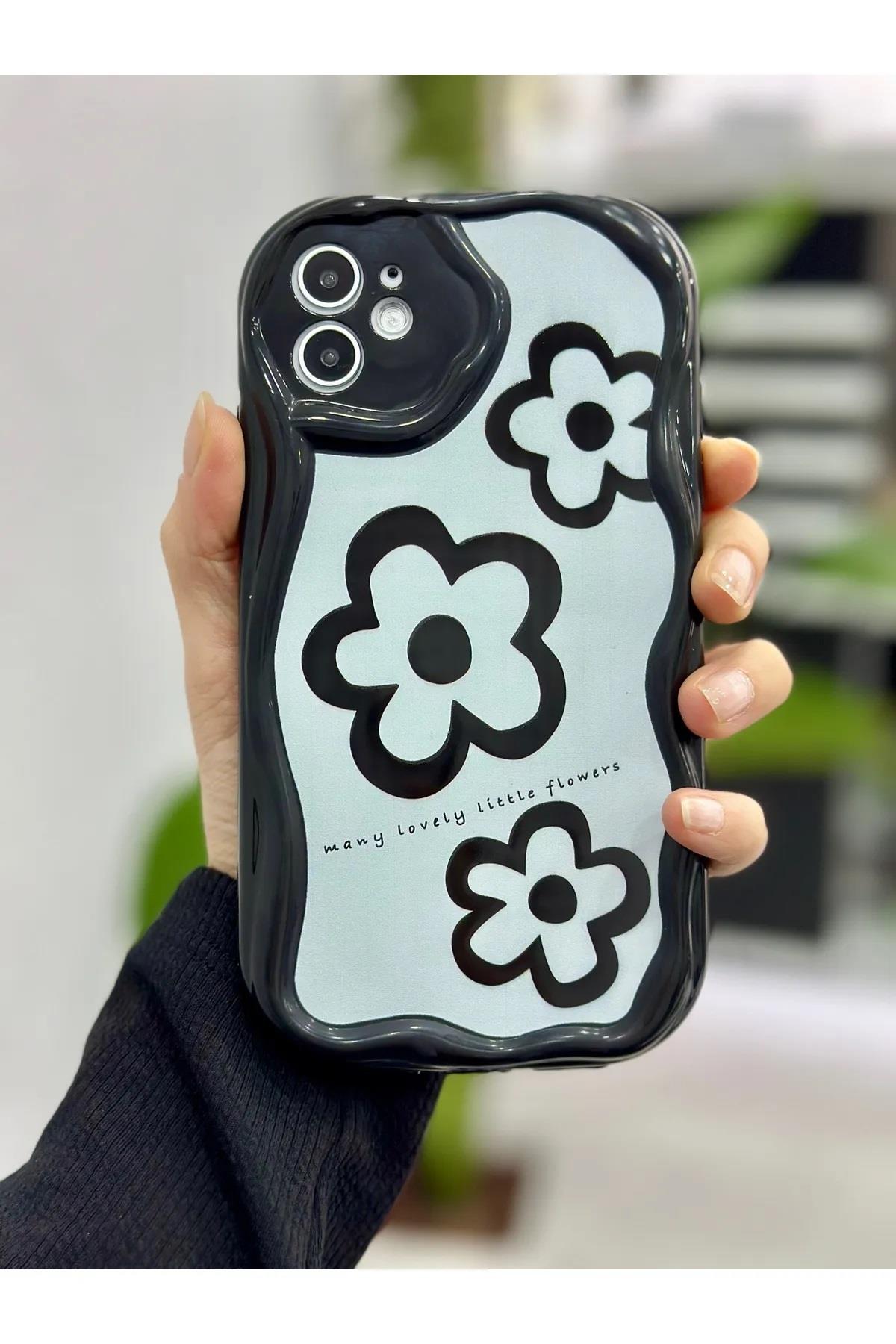  Iphone 11 Uyumlu Darbe Önleyici Siyah Papatya BASKILI Silikon Kılıf