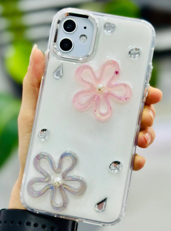  Iphone 11 Uyumlu EPOKSİ 2 ÇİÇEK Tasarımlı Oyuncaklı Esnek Silikon Kılıf
