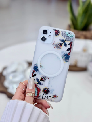  Iphone 11 Uyumlu Gerçek MAGSAFE Çiçek Özellikli Darbe Önleyici Şeffaf Silikon Kılıf