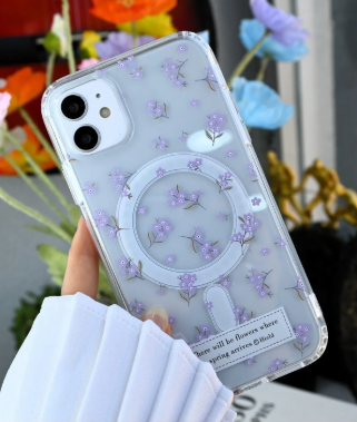  Iphone 11 Uyumlu Simli Çiçekli Gerçek MAGSAFE Özellikli Darbe Önleyici Şeffaf Silikon Kılıf