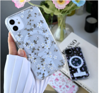  Iphone 11 Uyumlu Simli Çiçekli Gerçek MAGSAFE Özellikli Darbe Önleyici Şeffaf Silikon Kılıf