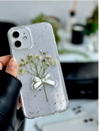  Iphone 12 ve 12 Pro Uyumlu 3d Buket Simli Çiçek Oyuncak Tasarımlı Esnek Silikon Kılıf