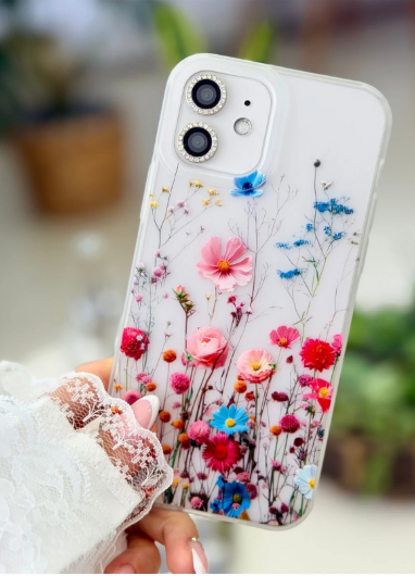  Iphone 12 ve 12 Pro Uyumlu Mat Baskı Büyük Çok Çiçek Parmak İzi Bırakmaz Şeffaf Kılıf