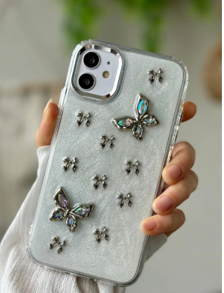  Iphone 12 ve 12 Pro Uyumlu Metal Kelebek Tasarım Oyuncaklı Esnek Silikon Kılıf