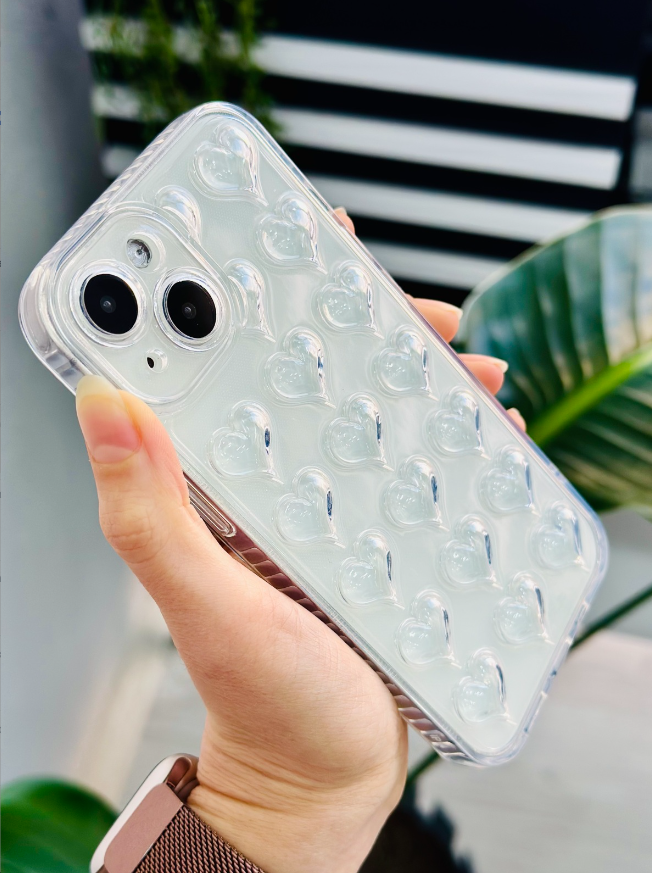  Iphone 13 - 14 Uyumlu Kabartma Balon Kalp Tasarımlı Şeffaf Kılıf