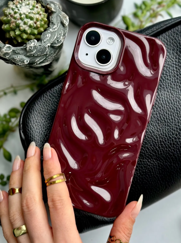  Iphone 13 - 14 Ve 15 Uyumlu 3d Kabartma Bordo Parlak Silikon Kılıf