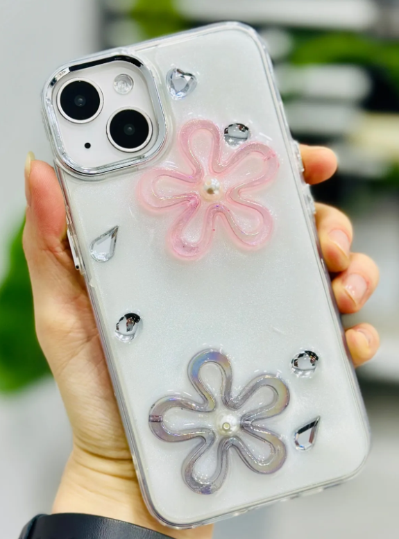  Iphone 13 - 14 ve 15 Uyumlu EPOKSİ 2 ÇİÇEK Oyuncak Tasarımlı Esnek Silikon Kılıfı
