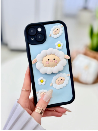  Iphone 14 Plus - 15 Plus Uyumlu Pop Socket Kuzu Tasarımlı Oyuncaklı Silikon Kılıf