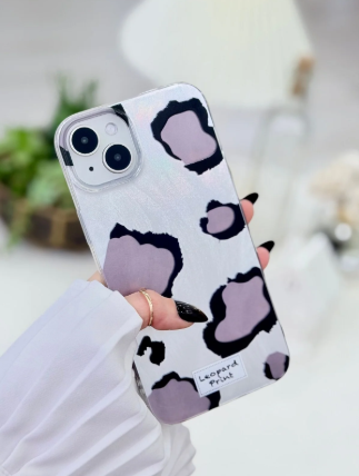  Iphone 14 Plus - 15 Plus Uyumlu Shine Gri Leopar Renk Geçişli Parlak Tasarımlı Silikon Kılıf