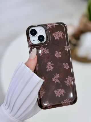  Iphone 14 Plus - 15 Plus Uyumlu Shine Kahve Çiçek Renk Geçişli Parlak Tasarımlı Silikon Kılıf