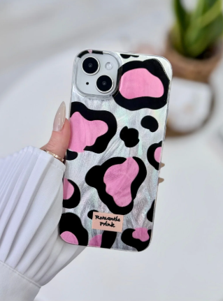  Iphone 14 Plus - 15 Plus Uyumlu Shine Pembe Leopar Renk Geçişli Parlak Tasarımlı Silikon Kılıf