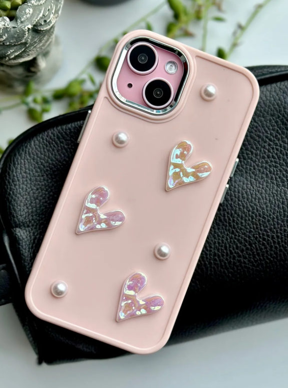  Iphone 14 Plus - 15 Plus Uyumlu Taş Kalp Tasarımlı Oyuncaklı Silikon Kılıf