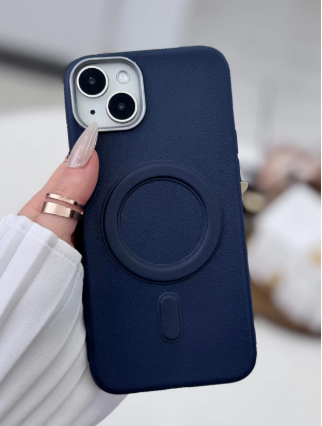  Iphone 14 Plus ve 15 Plus Uyumlu MAGSAFE Özellikli Parmak İzi Bırakmaz Deri Görünümlü Silikon Kılıf