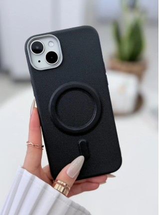  Iphone 14 Plus ve 15 Plus Uyumlu MAGSAFE Özellikli Parmak İzi Bırakmaz Deri Görünümlü Silikon Kılıf