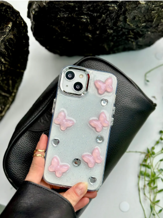  Iphone 14 Plus Ve 15 Plus Uyumlu Pembe Kelebek 3d Oyuncak Tasarımlı Silikon Kılıf
