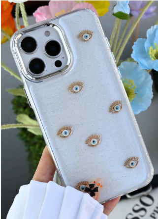  Iphone 14 Promax Uyumlu 3d Mini Nazar Tasarımlı Epoksili Oyuncaklı Kılıf