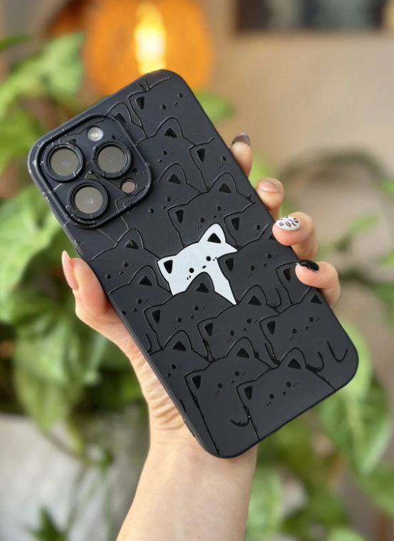  Iphone 14 PROMAX White Cat Tasarımlı İçi Kadife Kılıf
