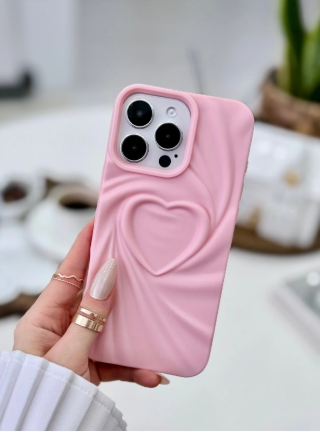  Iphone 16 Promax Uyumlu 3D Mat Saten Kalp Kabartma Desenli Darbe Önleyici Silikon Kılıf