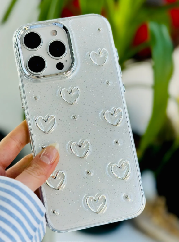  Iphone 16 Promax Uyumlu 3d Metal Kalp Tasarımlı Oyuncaklı Epoksili Silikon Kılıf
