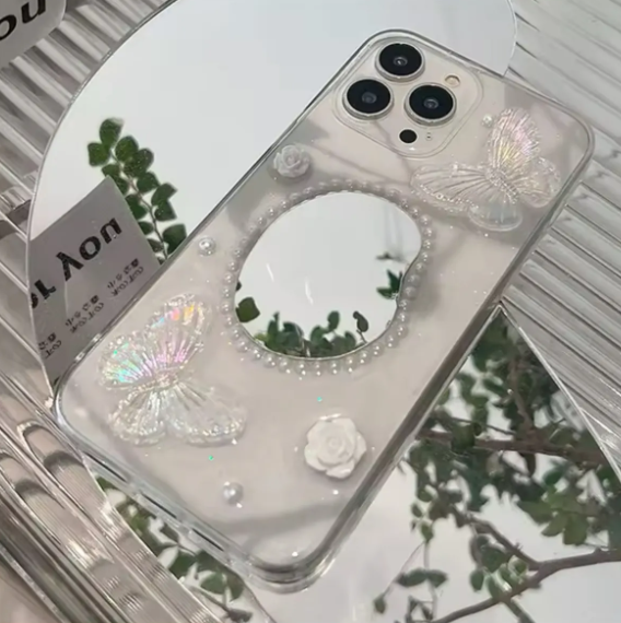  Iphone 16 Promax Uyumlu Aynalı Kelebek Tasarımlı Silikon Kılıf