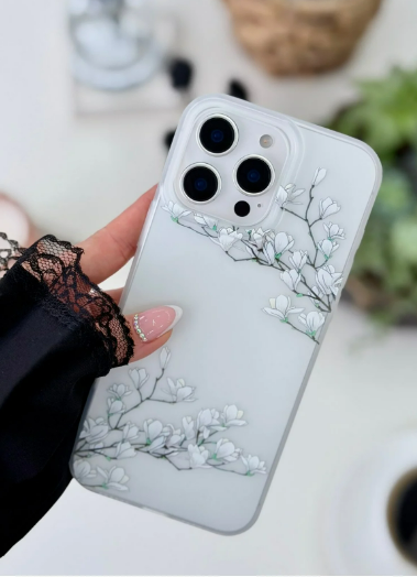  Iphone 16 Promax Uyumlu Mat Baskı SAKURA KENAR Parmak İzi Bırakmaz Şeffaf Kılıf