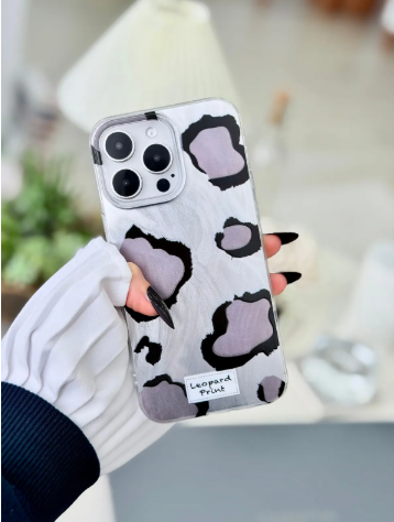  Iphone 16 Promax UYUMLU Shine Gri Leopar Renk Geçişli Parlak Silikon Korumalı Kılıf