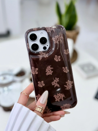  Iphone 16 Promax UYUMLU Shine Kahve Çiçek Renk Geçişli Parlak Silikon Korumalı Kılıf