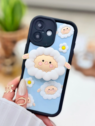  Iphone 16 Uyumlu Pop Socket Kuzu Tasarımlı Oyuncaklı Esnek Silikon Kılıf