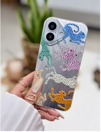  Iphone 16 Uyumlu Shine Renkli Leopar Baskılı Renk Geçişli Tasarımlı Silikon Kılıf
