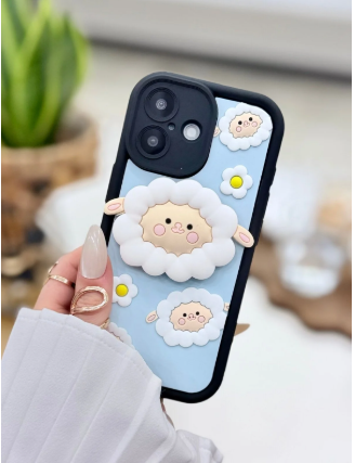  Iphone 17 Uyumlu Pembe Pop Socket Kuzu Oyuncak Tasarımlı Silikon Kılıf