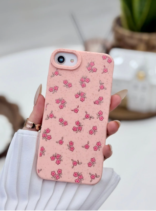  İPhone 6 - 7 - 8 - Se 2020 - Se 2022 Uyumlu Baskı Mini Pembe çiçek Silikon Kılıf