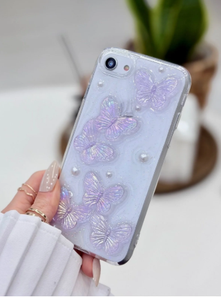  Iphone 7 - 8 - Se 2020 - Se 2022 Uyumlu Mor Kelebek Oyuncak Tasarımlı Esnek Silikon Kılıf