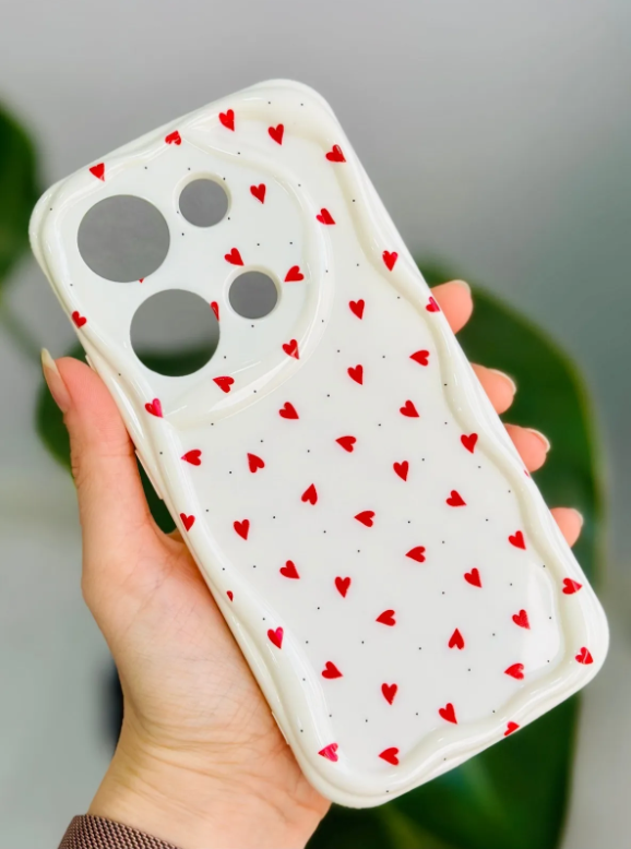  Xiaomi Redmi Note 13 Pro 4g Uyumlu Kırmızı Kalpler Tasarımlı Baskılı Silikon Kılıf