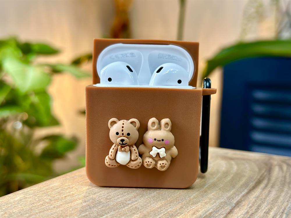 Airpods 1, NESİL VE 2, NESİL  Uyumlu AYICIK Tasarımlı Kalın Silikon Kılıf