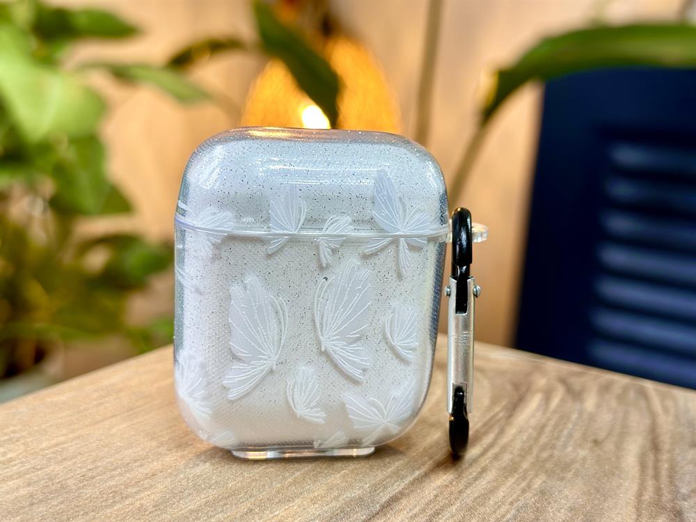Airpods 1, NESİL VE 2, NESİL  Uyumlu KELEBEK Tasarımlı Simli Kalın Şeffaf Silikon Kılıf