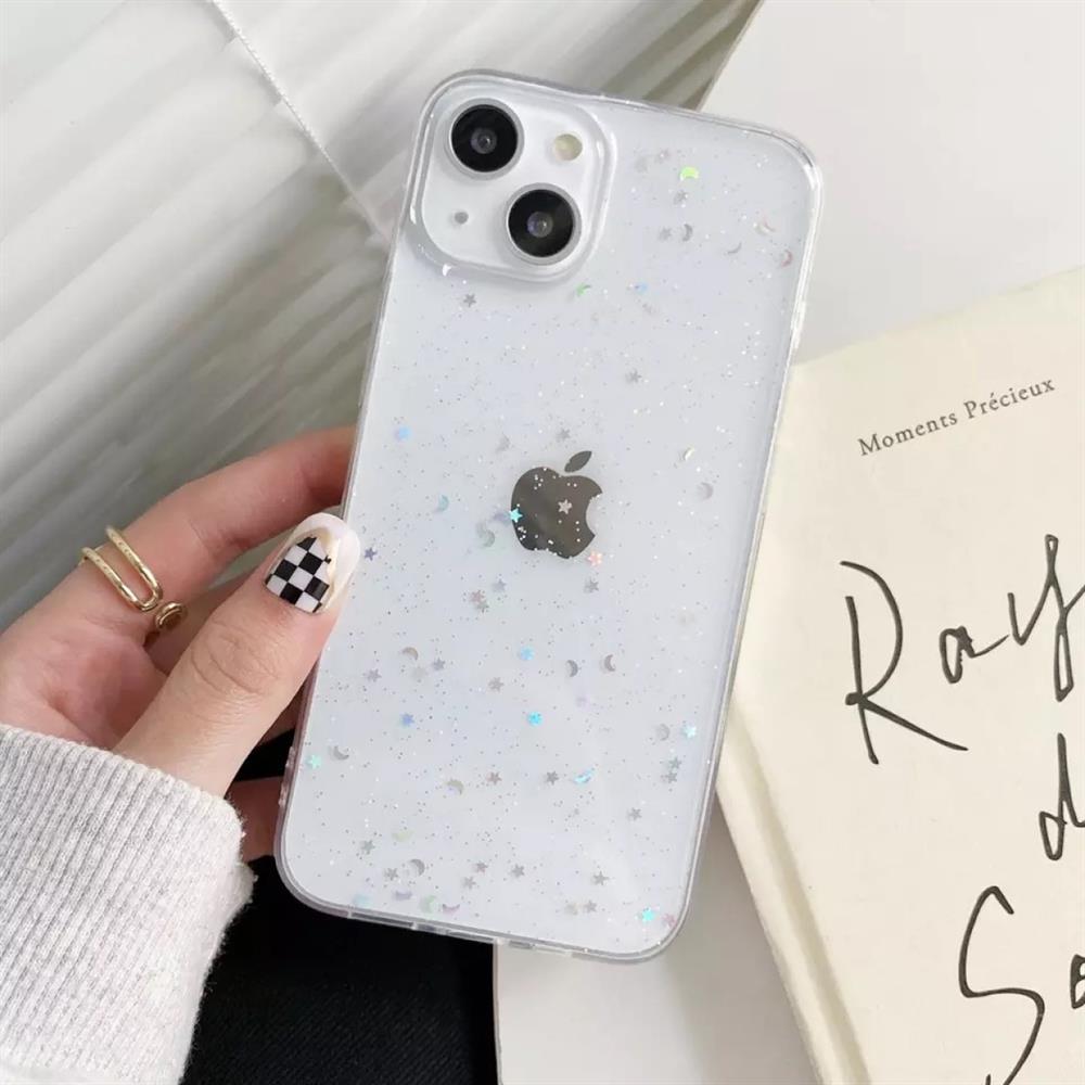 Apple Iphone 14 Plus Uyumlu Şeffaf Simli Epoksili Telefon Kılıfı
