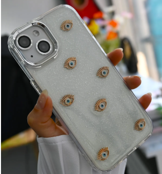 Apple Iphone 15 - 14 -13 Uyumlu 3d Mini Nazar Tasarımlı Epoksili Silikon Telefon Kılıfı