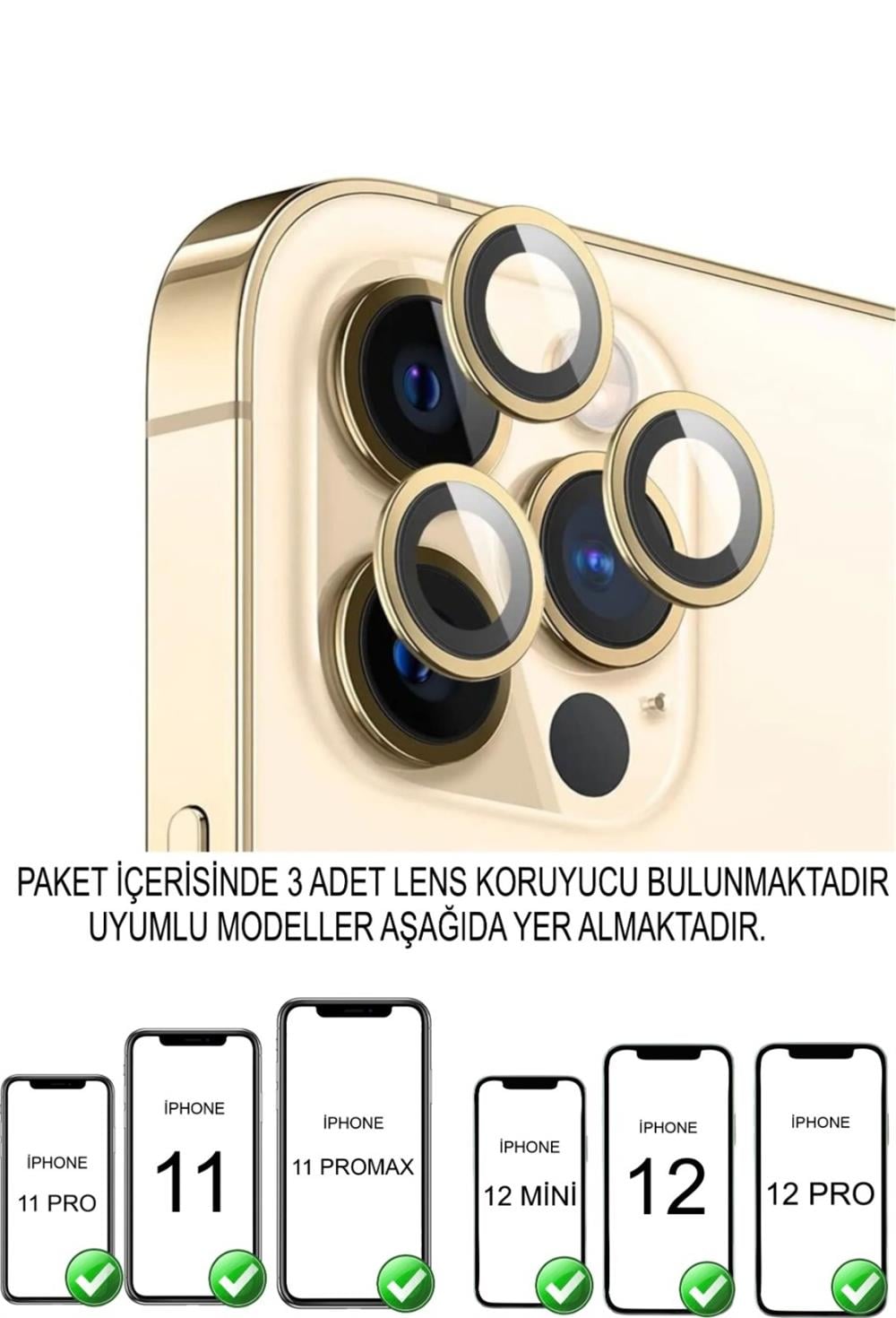 Iphone 11 - 11 PRO - 11 PROMAX - 12 MİNİ - 12 - 12 PRO  Birebir Uyumlu 3 LÜ Kamera Lens Koruyucu Cam