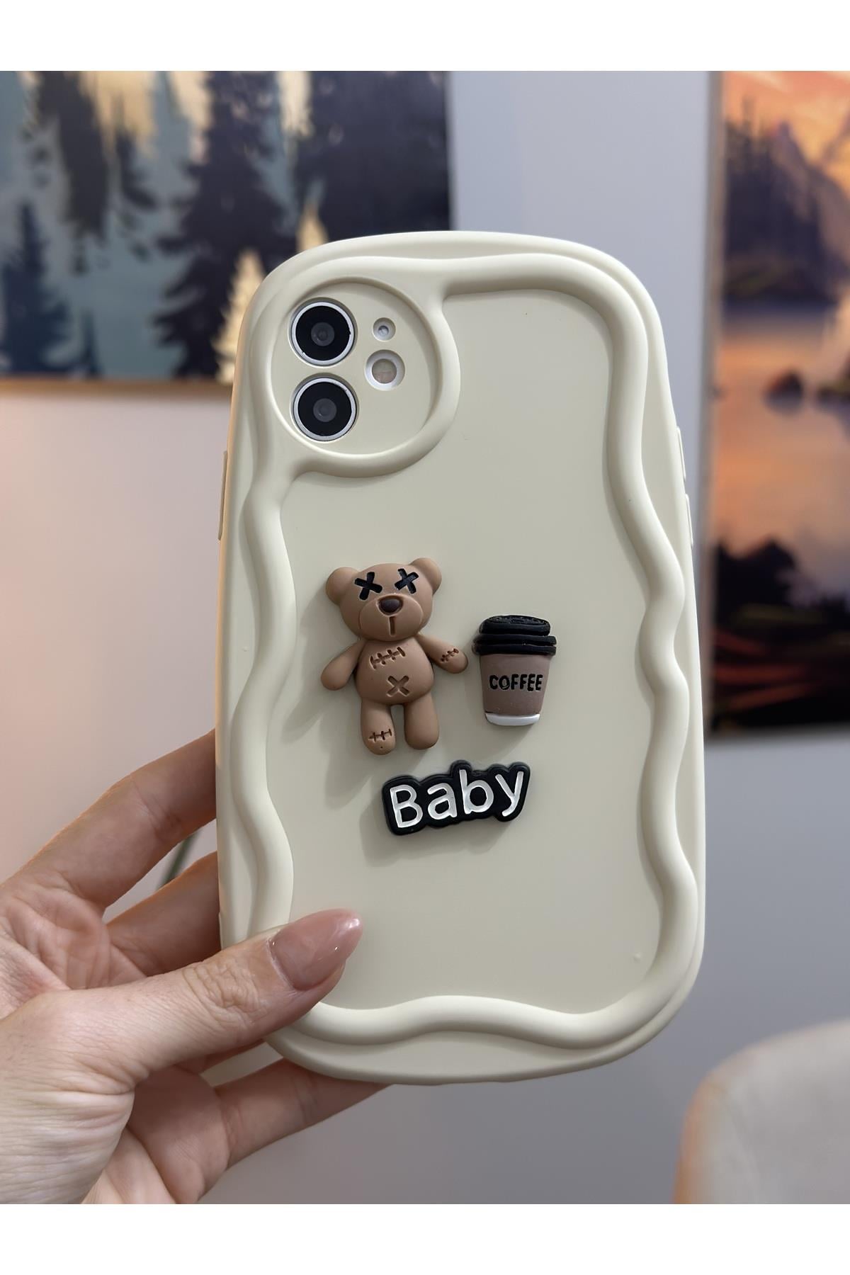 Iphone 11 Ayıcık Coffee Tasarımlı Yumuşak Silikon Kamera Korumalı Ayıcıklı Kılıf