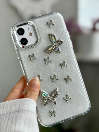 Iphone 11 Şeffaf 3d Metal Kelebek Sedefli Epoksili Oyuncaklı Silikon Kılıf