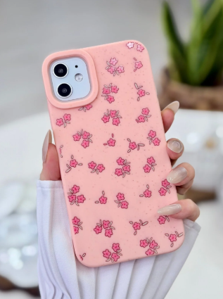 Iphone 11 Uyumlu Mini Pembe Çiçek Tasarımlı Baskılı Esnek Silikon Kılıf