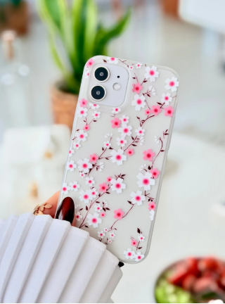 Iphone 12 ve 12 Pro Uyumlu Mat Baskı Sakura Pembe Parmak İzi Bırakmaz Şeffaf Kılıf