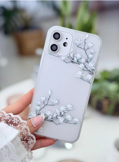 Iphone 12 ve 12 Pro Uyumlu Mat Baskı SAKURA KENAR Parmak İzi Bırakmaz Şeffaf Kılıf