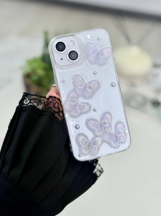 Iphone 13 - 14 ve 15 Uyumlu Mor Kelebek Oyuncak Tasarımlı Esnek Silikon Kılıfı