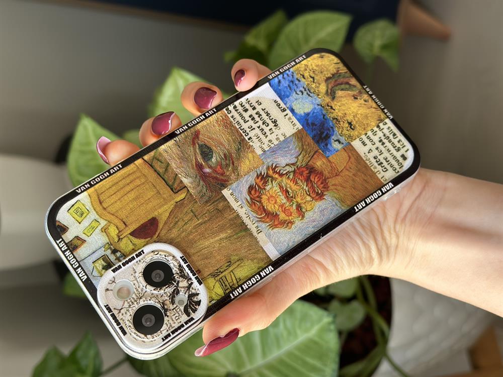 İPhone 13 ve 14 Uyumlu Şeffaf Van Gogh Baskı Desenli Silikon Kılıf